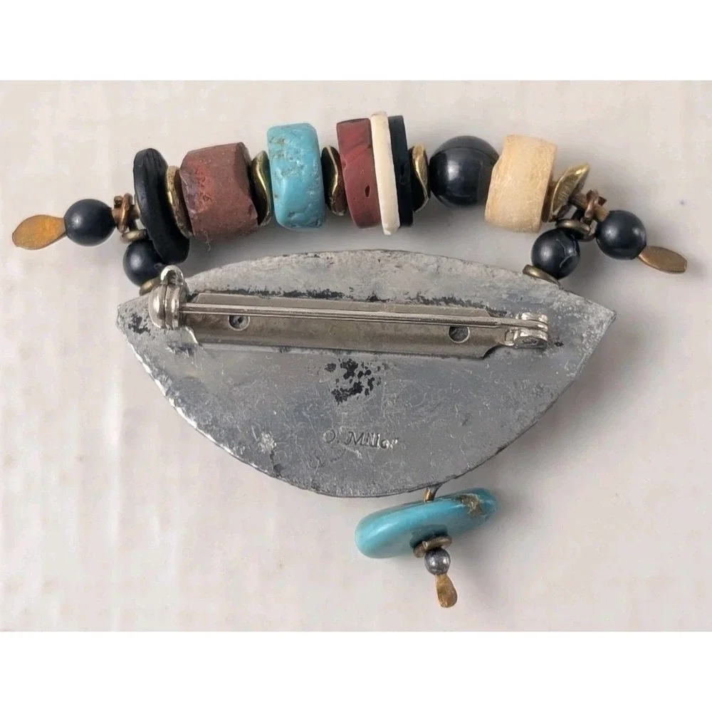 O Miller Signed Mixed Metal Turquoise Brooch Pin Southwestern Artisan Jewelry